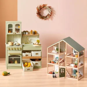Little Green World Gift Set: Sage Dollhouse & Sage Storage Kitchen